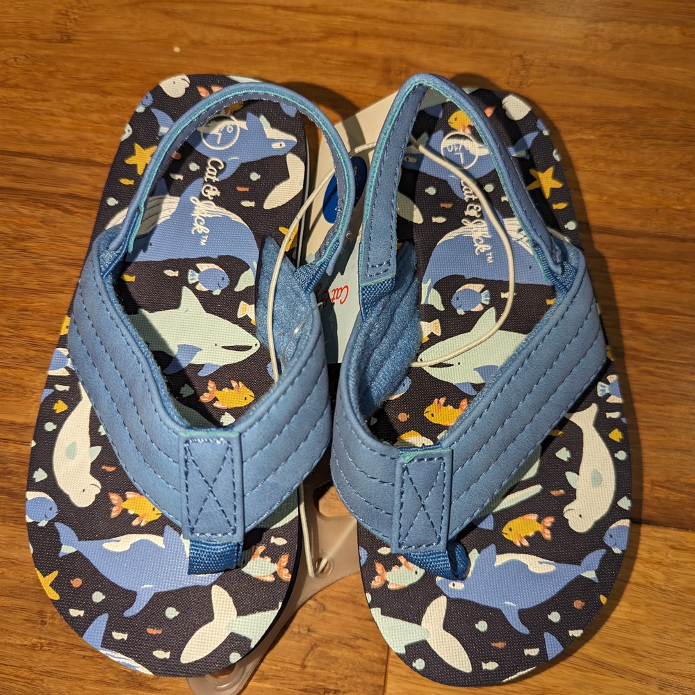 Toddler Boys Cat & Jack Blue Nautical Flip Flop Sandals